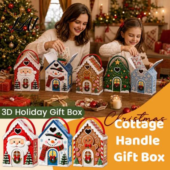 Seasonal Candy Packaging Boxes Christmas House Handle 3D with Gift Box Gingerbread/Santa Claus/Tree/Snowflake Decorative Cardboard