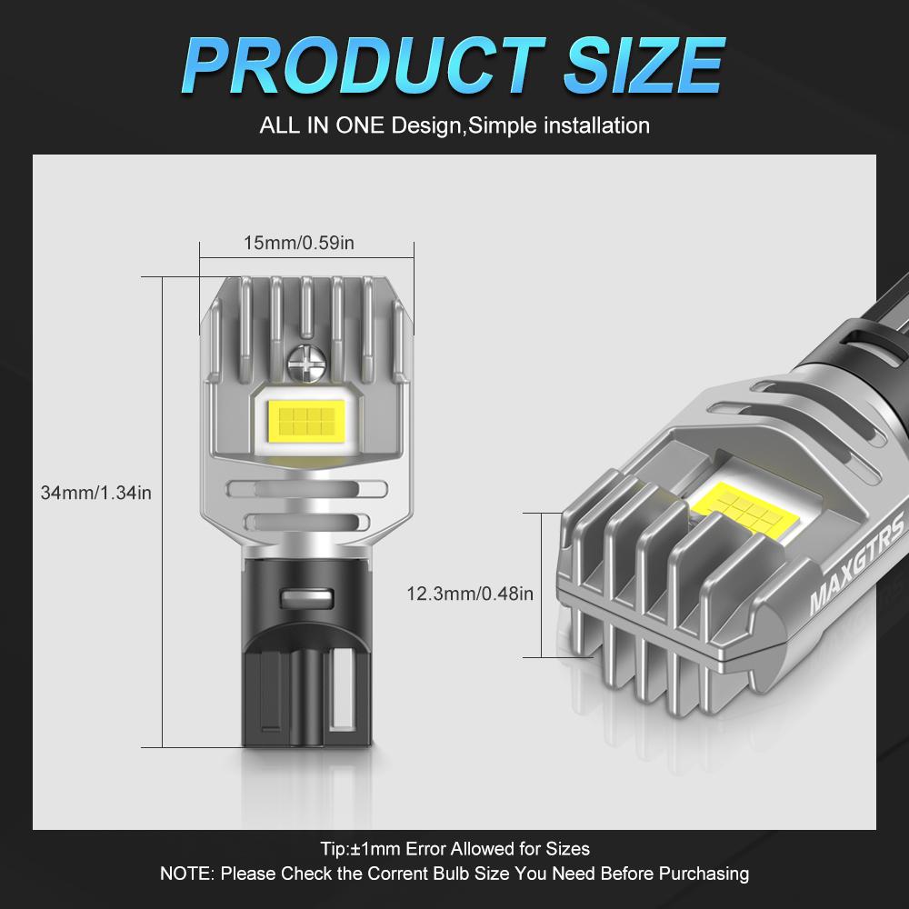 MAXGTRS 2PCS T15 W16W LED Canbus Error Free Auto Bulbs 921 912 Car Backup Reverse Parking Lamp Xenon White Car Lights
