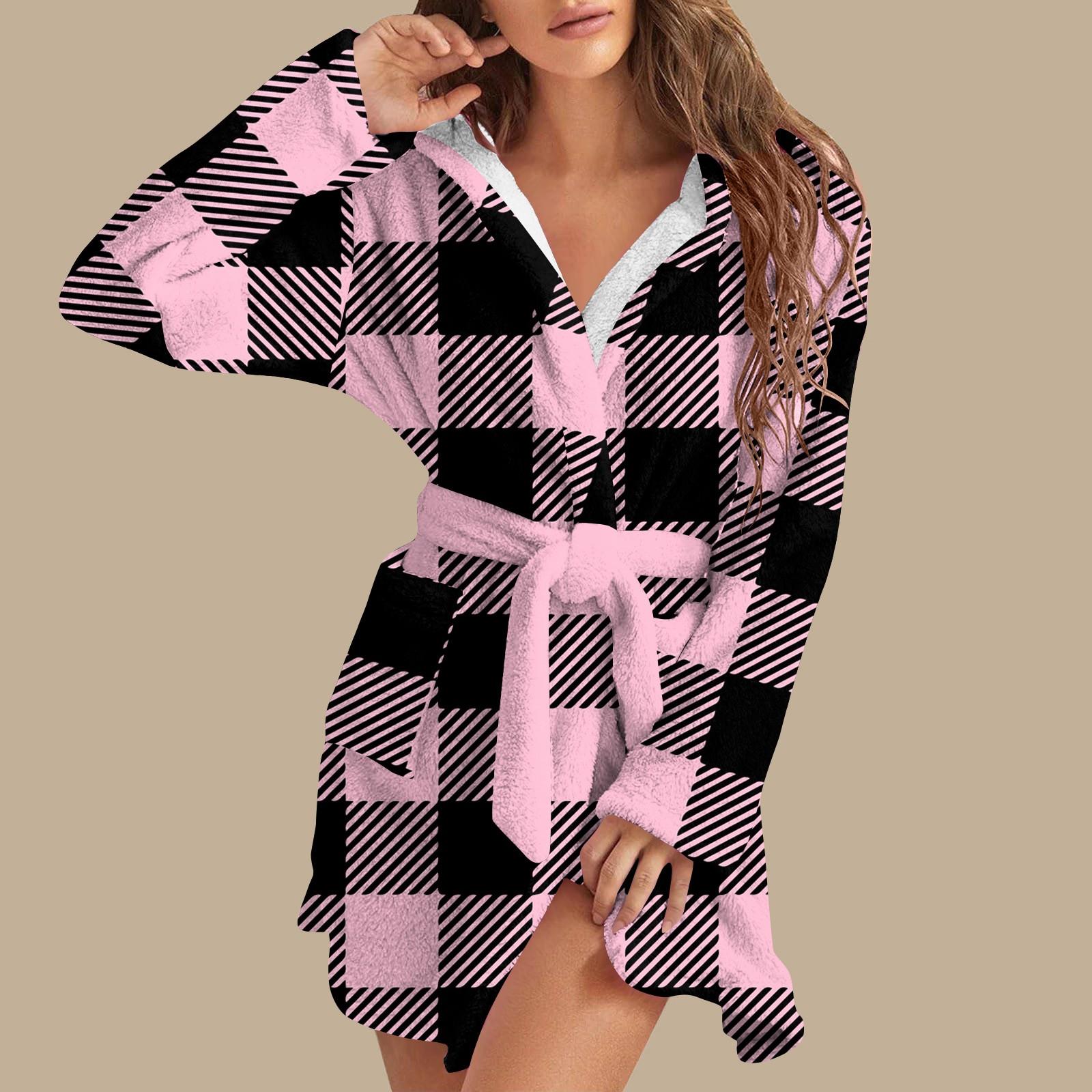 

Женский теплый фланелевый халат с длинными рукавами, осенне-зимний, с разноцветной строчкой в клетку S