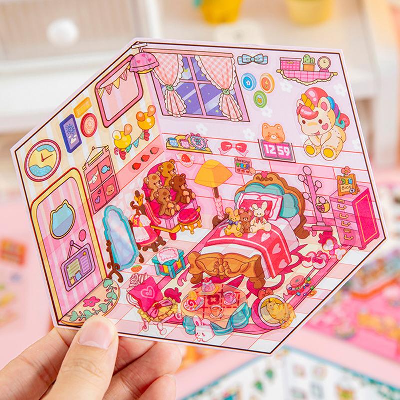 4Set Desene Animate Kawaii Miniatură Scenă Vizuală Autocolante Stivuibile Miniatură 3D Peisaj Scenă Autocolante Cont de Mână Autocolante