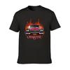 Classic Red Retro Car Pattern T-shirt - Black Cotton T-shirt with Flame Design, featuring 'CHRSTINE' license plate and bold lettering below -