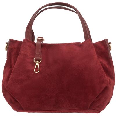 Women's Suede Shoulder Bag Vera Pelle Burgundy Bag