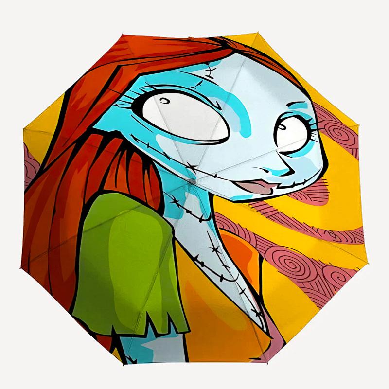 Sally, Automatisches Öffnungs- und Schließschirm im Stil von Nightmare Before Christmas, Helles 8-Speichen-Tragbarer Schirm