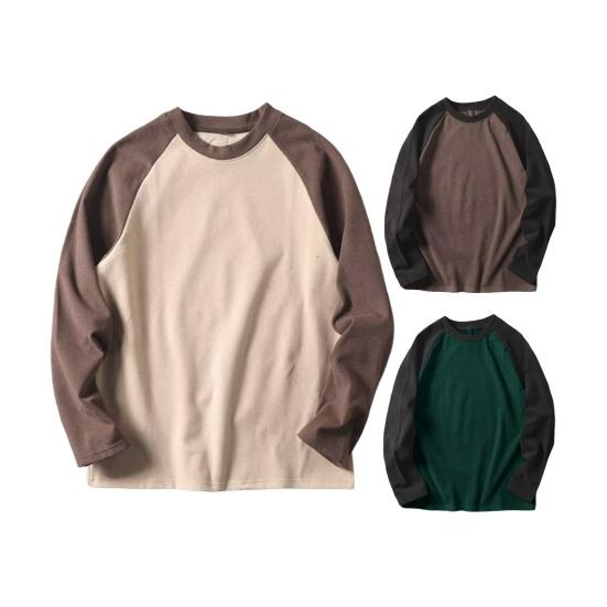 Fall Winter Men Top Color Block O Neck Long Sleeves Pullover Plus Size Thick Warm Sport Fitness Sweatshirt Daily Wear Business Clothes