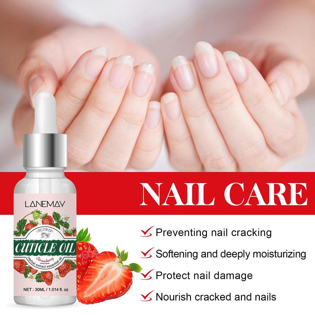 Strawberry Cuticle Oil-Softening And Deeply Moisturizing-Herbal Extract Essential Oil-Preventing Nail Cracking, 30ml