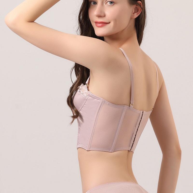 French Vest Bra Women's Small Breasts Gather Glossy Lace Edge Sexy Underwear Fish Bone Body Sculpting Long Bra Cover