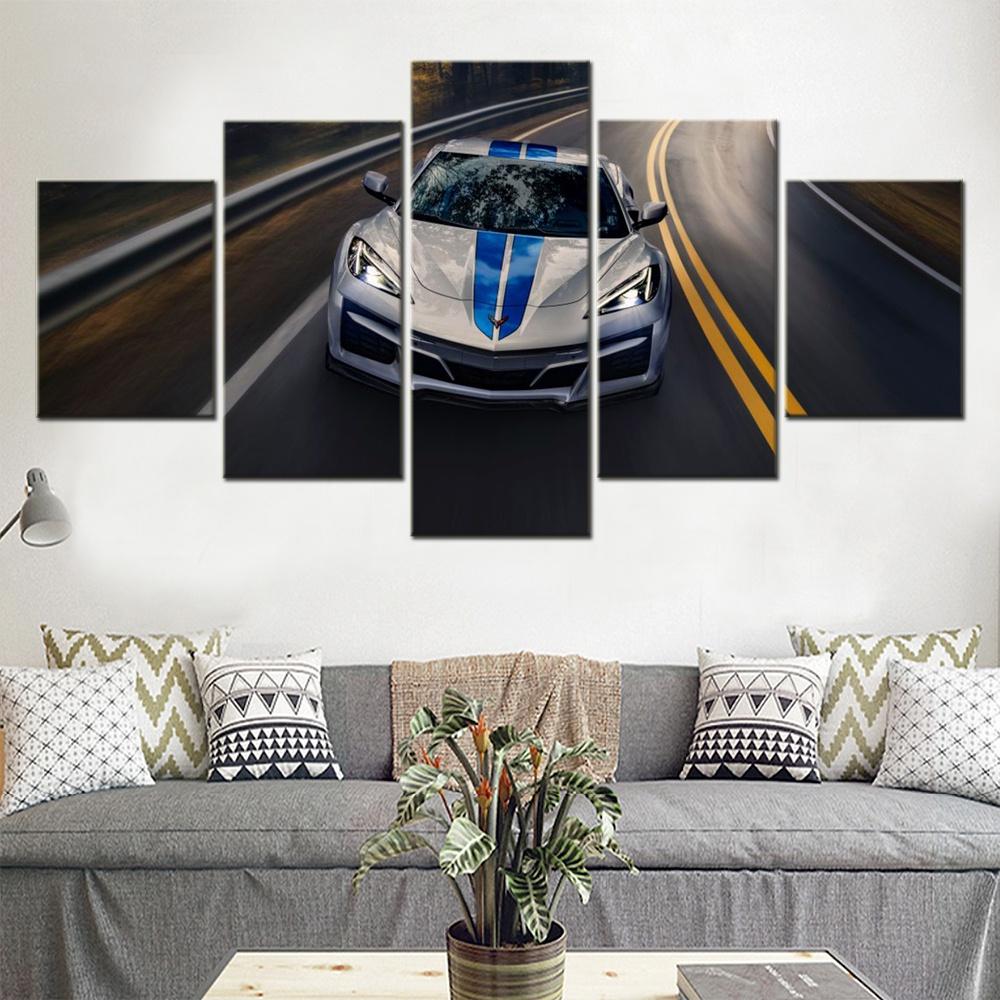 5 Pieces Canvas Wall Arts Cars Poster Painting Chevrolet Corvette E-Ray Wallpaper Modular Picture Print Home Decor Living Room