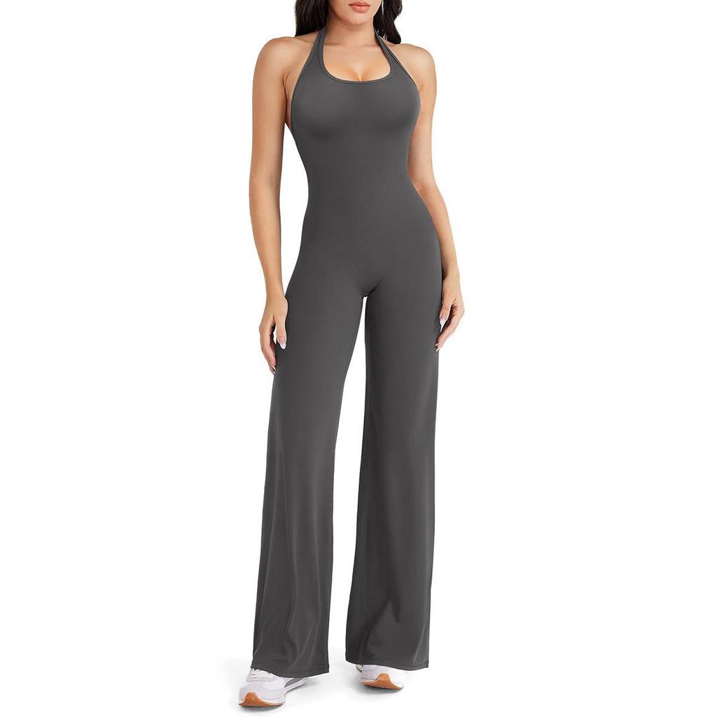 European Backless Wide-Leg Yoga Jumpsuit with Built-in Bra
