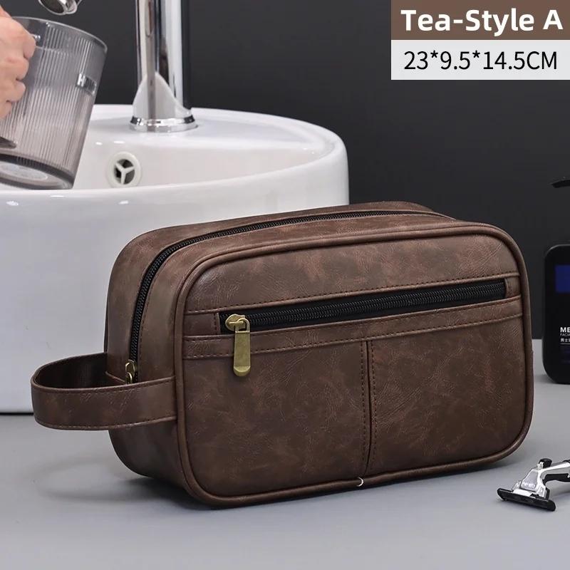 PU Leather Man Woman Handbag Large Capacity Material Portable Handbag Makeup Pouch Travel Wash Bag Vintage