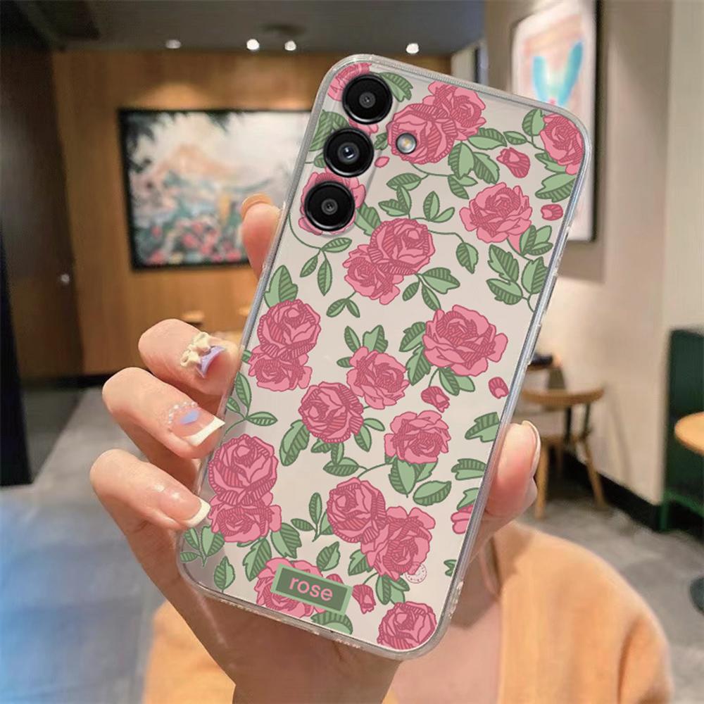 Romantic Lace Pattern Transparent Flower Phone Case For Samsung Galaxy A54 A56 A16 A17 A37 A57 A06 A07 A13 A14 M54 Clear Cover