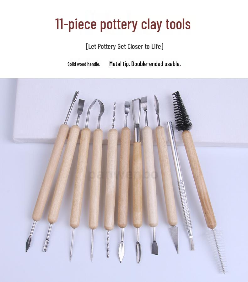 Panwenbo 11-Piece Wooden Polymer Clay Sculpting Tool Set