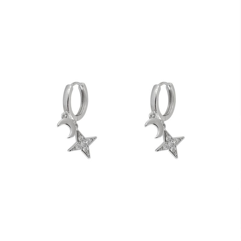 Niche Retro Graffiti Star & Moon Earrings Women's INS Light Luxury Autumn Winter Personalized Trendy Style Casual Daily Fashion Jewelry