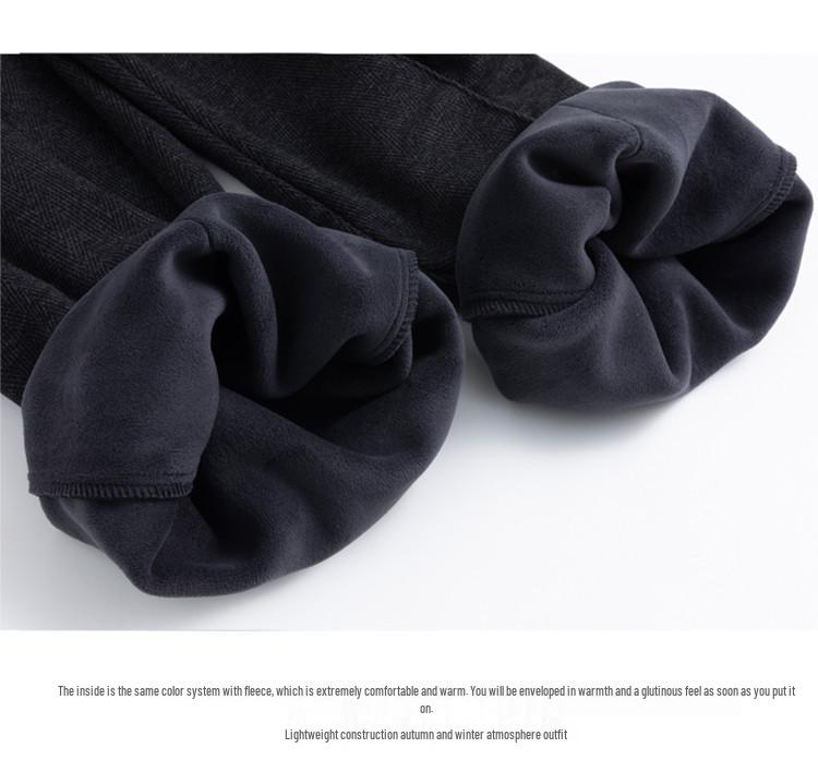 Women's Early Autumn Fleece-Lined High-Waisted Herringbone Trousers: Slimming, Casual Straight-Leg Design