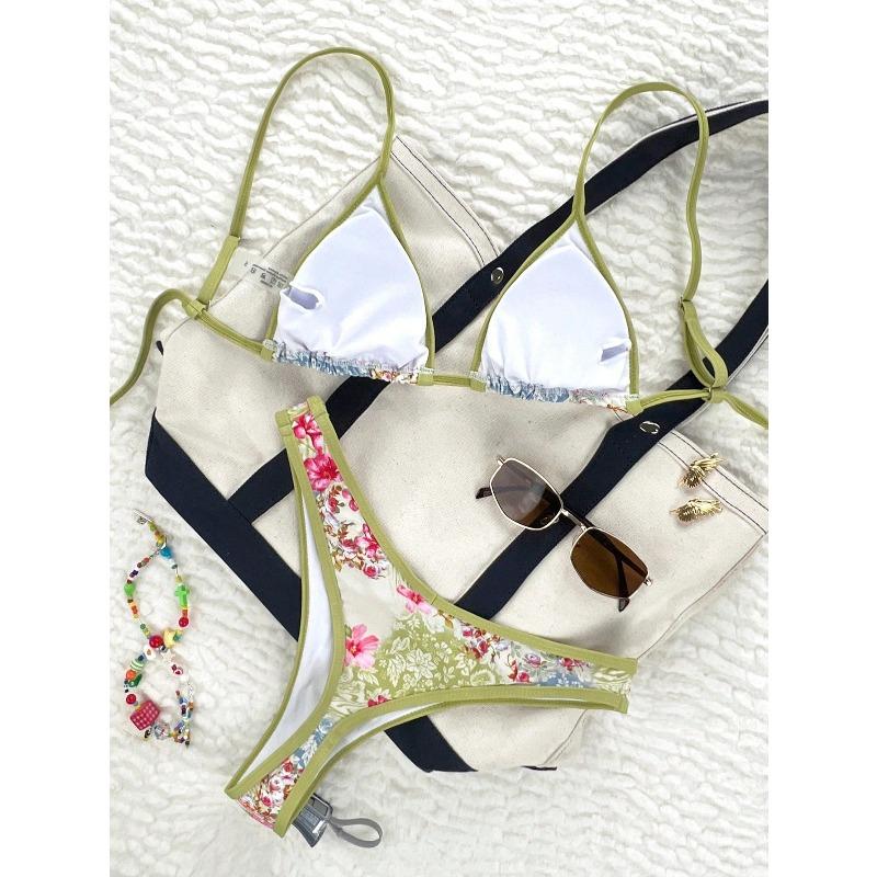 new bikini 2025 European and American swimsuit split print sexy dopamine bikini swimsuit