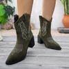 Large size embroidered square and V-mouth western cowboy fashion boots women's new pointed European and American leather boots