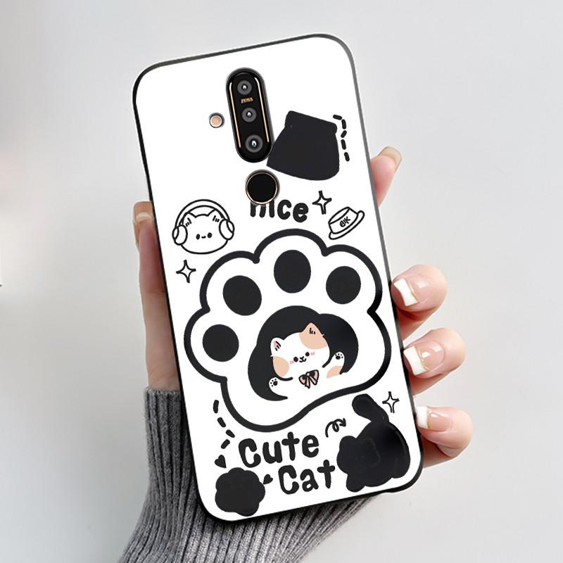 Casing For Nokia 8.1 Plus / Nokia 7.1 Phone Case Aesthetic Fashion Cute Cat Black Matte Soft TPU Silicone Shockproof Back Cover