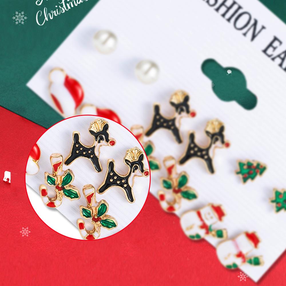 6 Perechi De Cercei De Crăciun Cerb De Crăciun Pălărie De Crăciun Brad Om De Zăpadă Picurare Ulei Desen Animat, Cercei Dulci Și La Modă