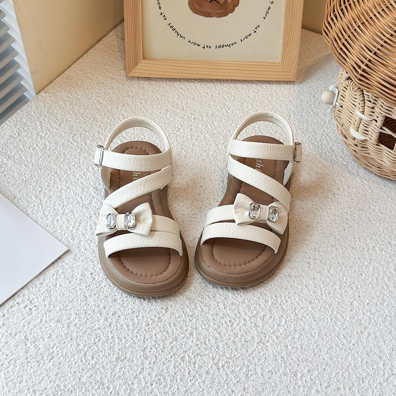 Mädchen Strandschuhe Einfache Schleifen Glänzende Kristalle Kindersandalen Offene Zehen Rutschfest 2025 Sommer Neu Kinder Prinzessin Freizeitschuhe Süß