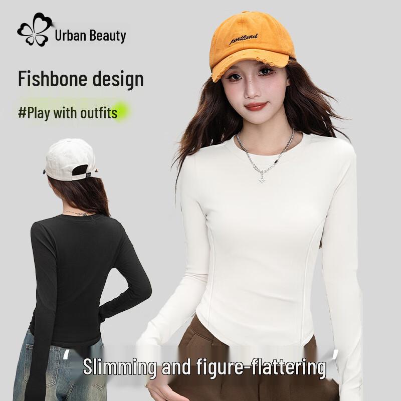 Urban Lady Fishbone Slimming Long Sleeve Round Neck T-shirt