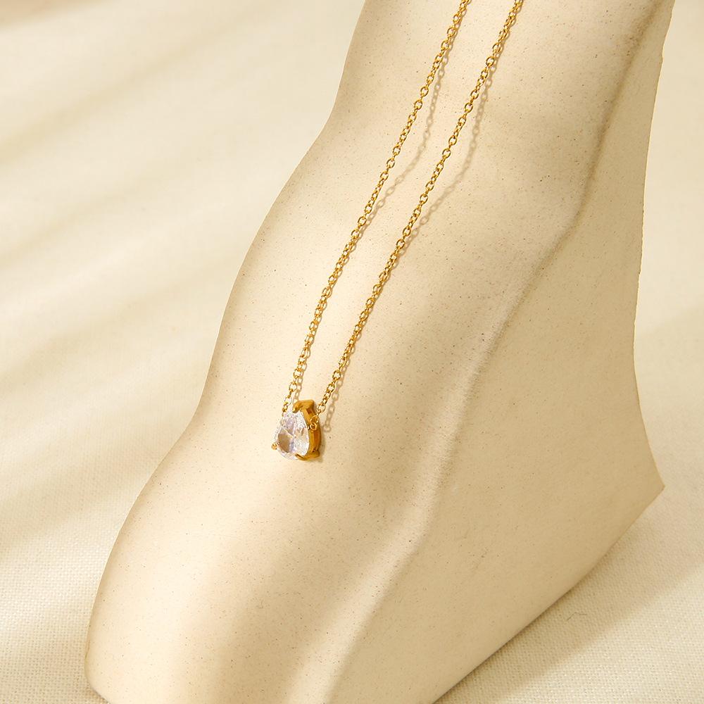 Ins Light Luxury Oval Water Drop Zircon Pendant Necklace Stainless Steel 18K Gold Design Exquisite Neck Jewelry Women