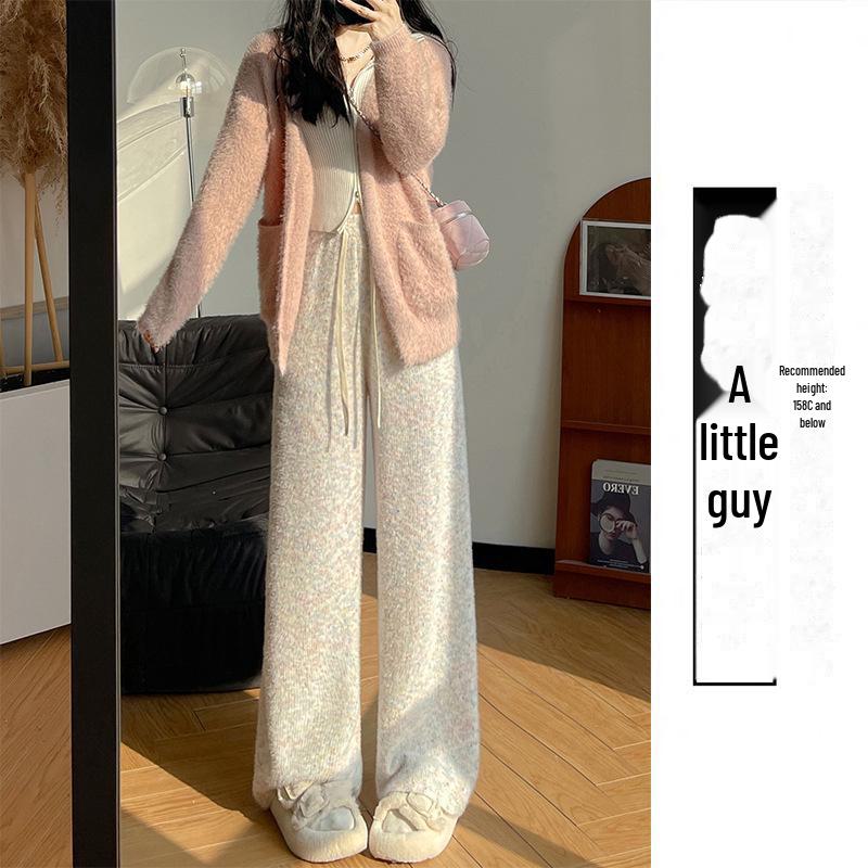 "Rainbow Velvet Wide-Leg Glutinous Rice Pants: Women's High-Waisted, Soft, Knitted, Casual Drape Trousers for Autumn/Winter"