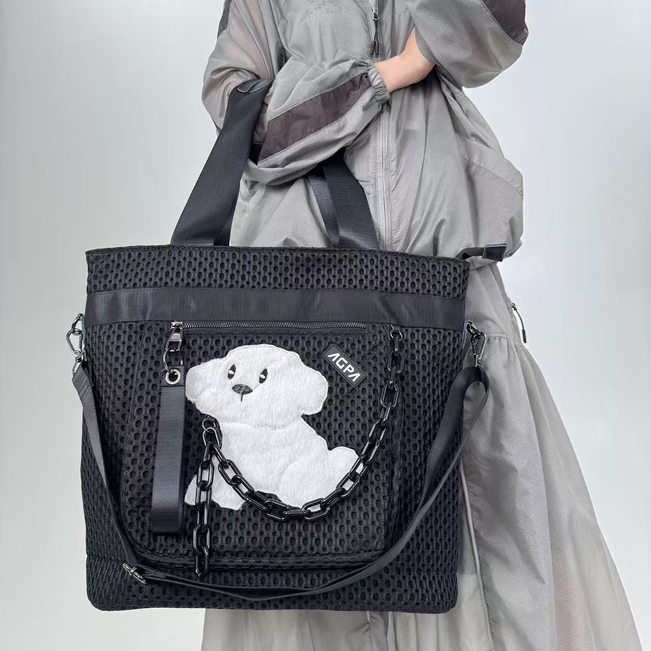 Женская Повседневная Милая Пэчворк Сумка на Плечо Большой Вместимости Много Карманов Персонализированная Сумка-Почтальон чёрный