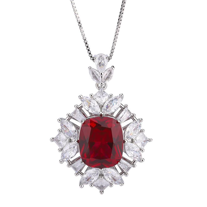 Jewelry Copper Bottom Gold-Plated Simulation Red Corundum Blue Spinel Light Luxury Pendant Female 14 * 16