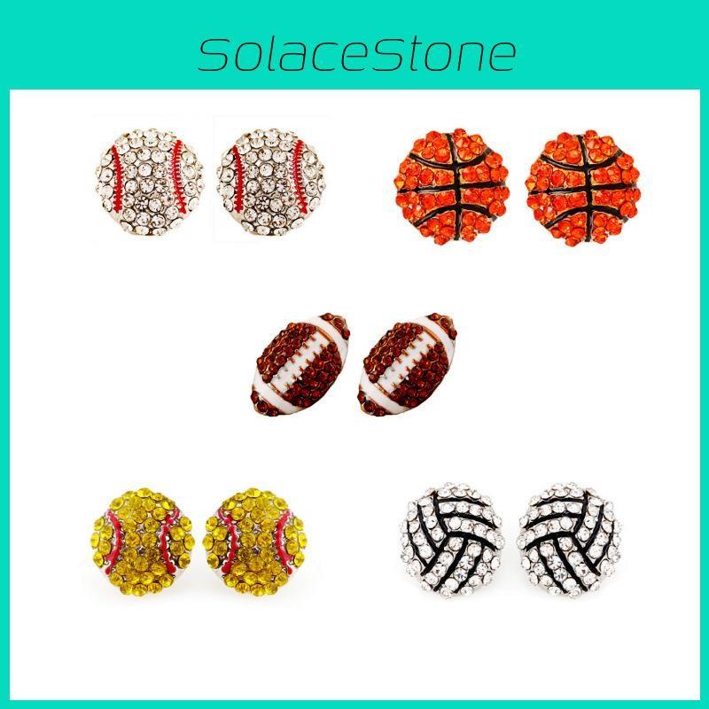 Spring Basketball Trend Baseball Volleyball Earrings With Zirconia Sparkling