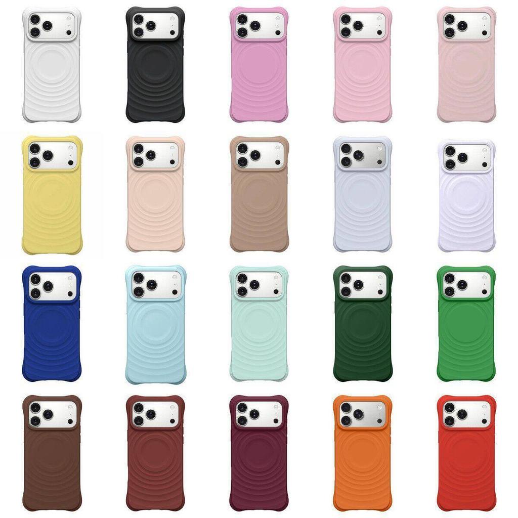 Liquid Silicone Ripple Phone Case For iPhone 17 16 15 14 Pro Max Magnetic Wireless Charge Shockproof Soft Thick Protective Case