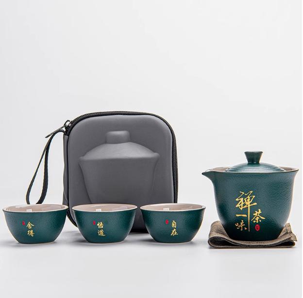 Travel Tea Set Quick Cup Portable Camping Outdoor Travel Brewing Tea Cup One Pot Three Cups Teapot