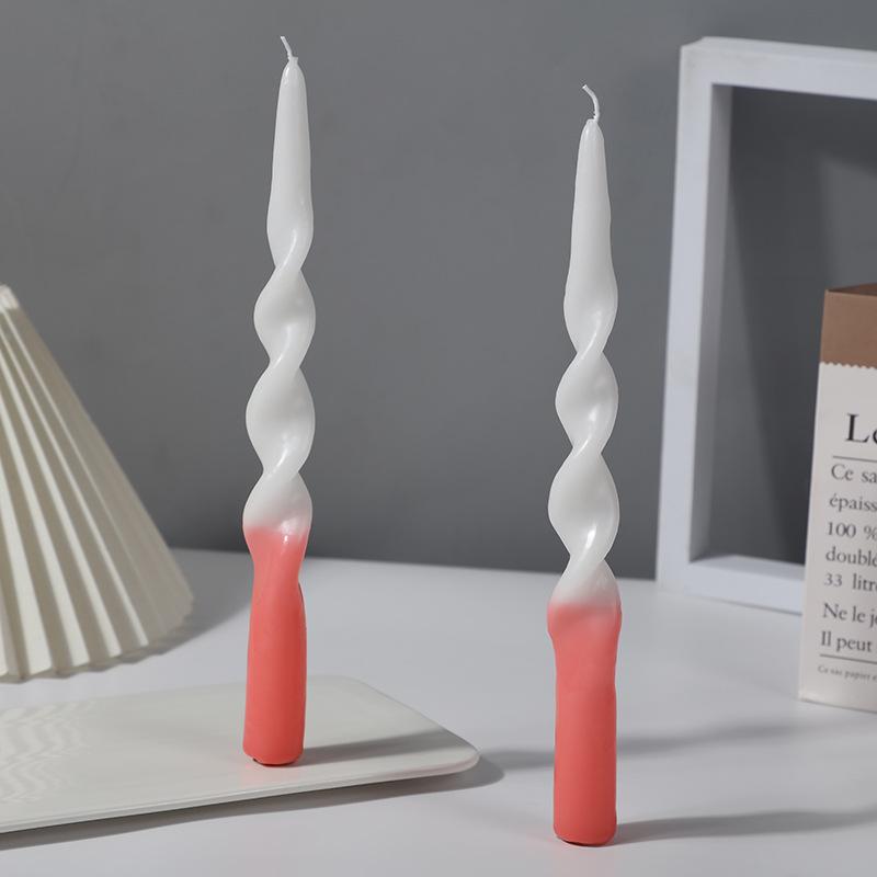 Handmade Spiral Twisted Long Stick Candle Two-Tone Gradient Macaron Paraffin Smokeless Taper Candle Minimalist European Tabletop  Decoration