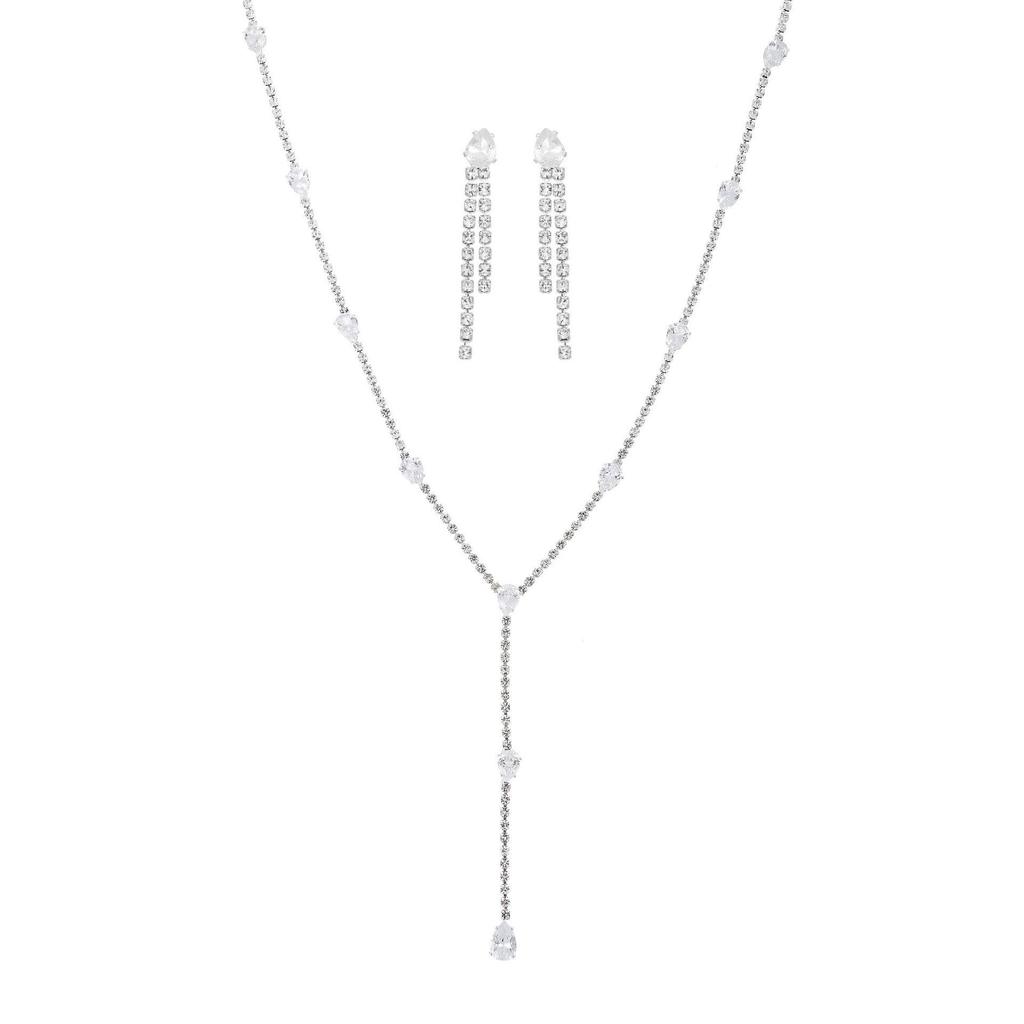 European & American Sparkling Water Drop Zircon Necklace Set – Fashionable Full Diamond Clavicle Chain