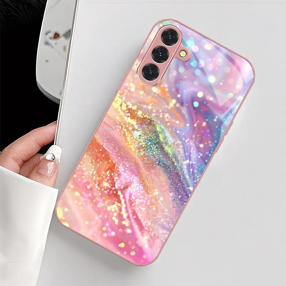 Pink textured pattern glass phone case suitable for Samsung Galaxy S26 S25 S24 S23 S22 S20 FE/Ultra/Plus shockproof back cover