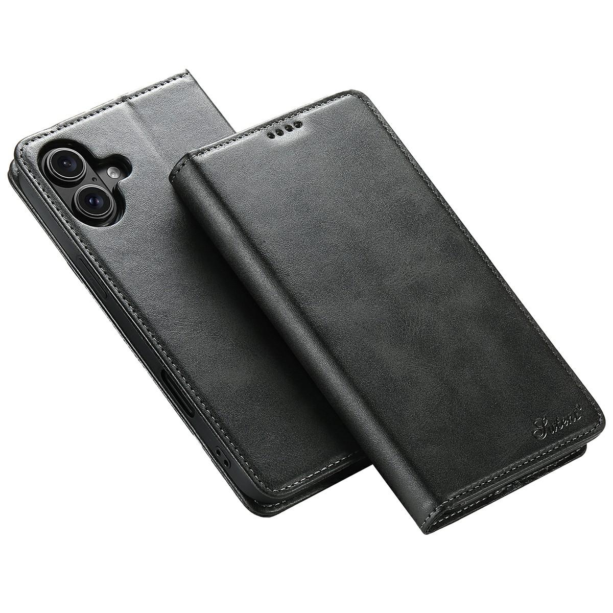 

SUTENI For iPhone 17 Case PU Leather Wallet Stand Magnetic Closing Phone Cover Black