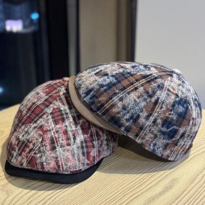 New Hot Girl Tie-dye Forward Hat Retro Reverse Wearing Short Brim Duck Cap To Show Face Little Versatile Newsboy Painter Hat for Women