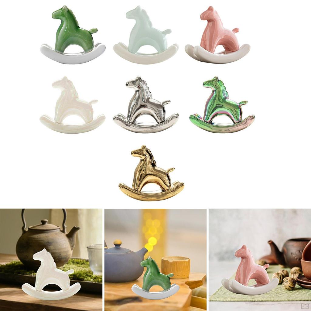 Miniature Horse Figurine Animal Sculpture Ceramic Tea Pet Rocking Statue for Living Room