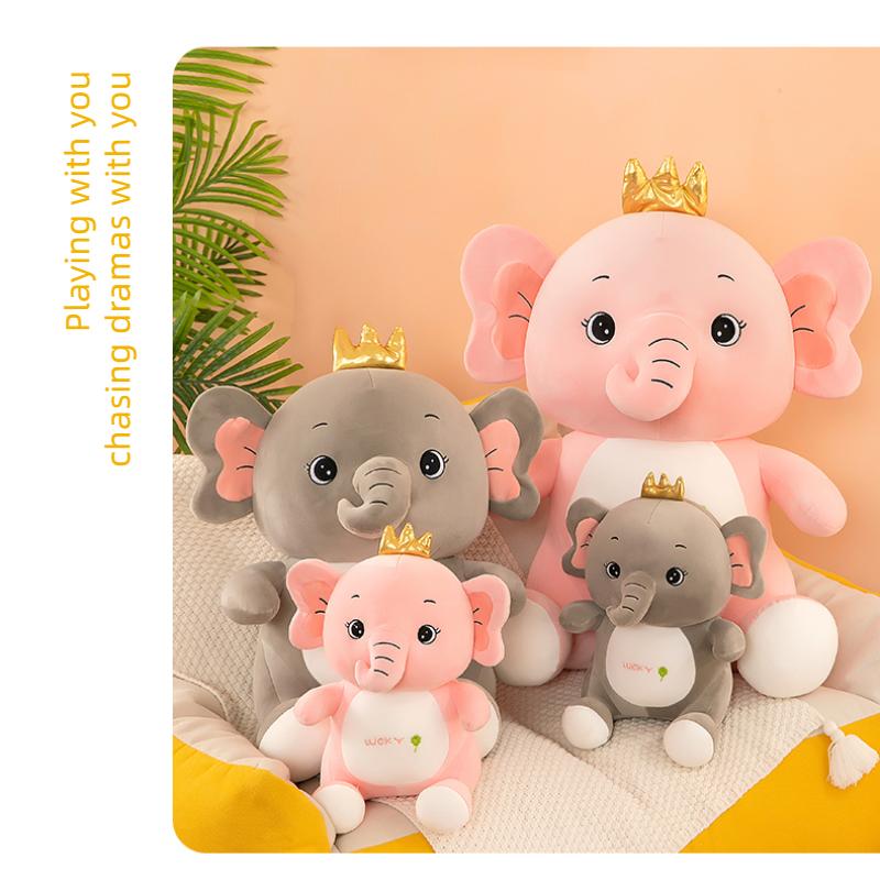 Crown Plush Elephant Toy Grey Pink Creative Design Room Decoration Birthday Gift