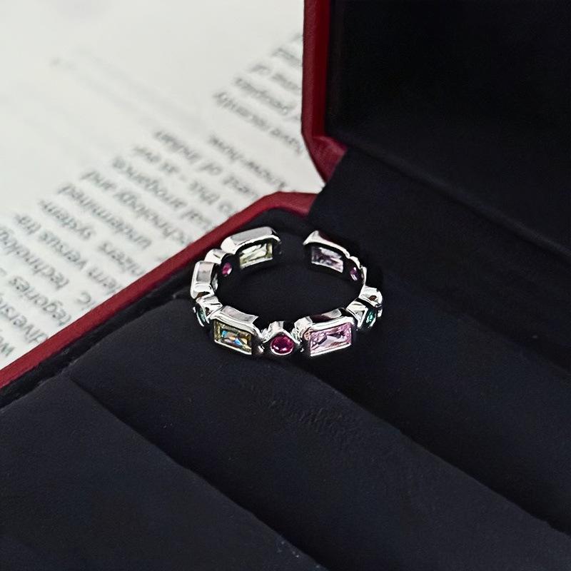 Sweet And Cool, Colorful Row Diamonds, Shiny Zir*****Pen Ring, Female Colored Treasure, Elegant Temperament, Niche, High-End Sense, Index Finger Tide