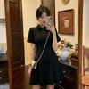 Coffee break black large size Hepburn style new Chinese style improved cheongsam dress children's short skirt summer design sense niche