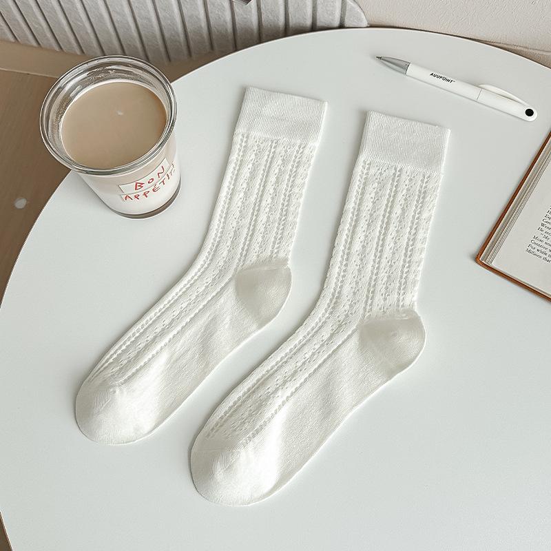 

Women s Japanese Style Breathable Pure Cotton Long Socks - Milky White, Soft Pile, Versatile for Spring and Autumn. One Size