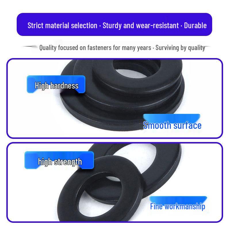 Черная шайба плоская из высокопрочной стали класса 8.8, размеры M2-M36 Model 2.5