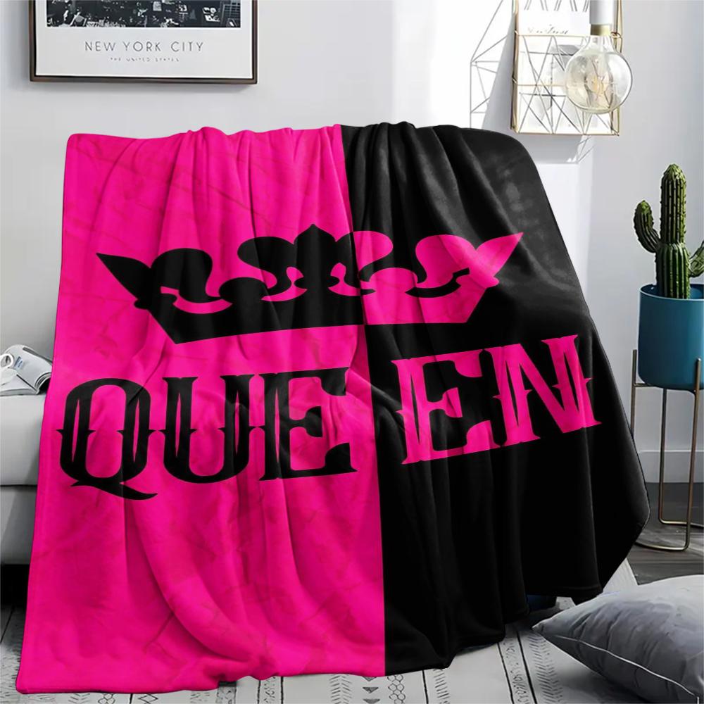 1Pc King or Queen Print Flannel Blanket, High quality Comfortable for All Seasons, Home Decor, Warmth and Comfort, Perfect for Gifts