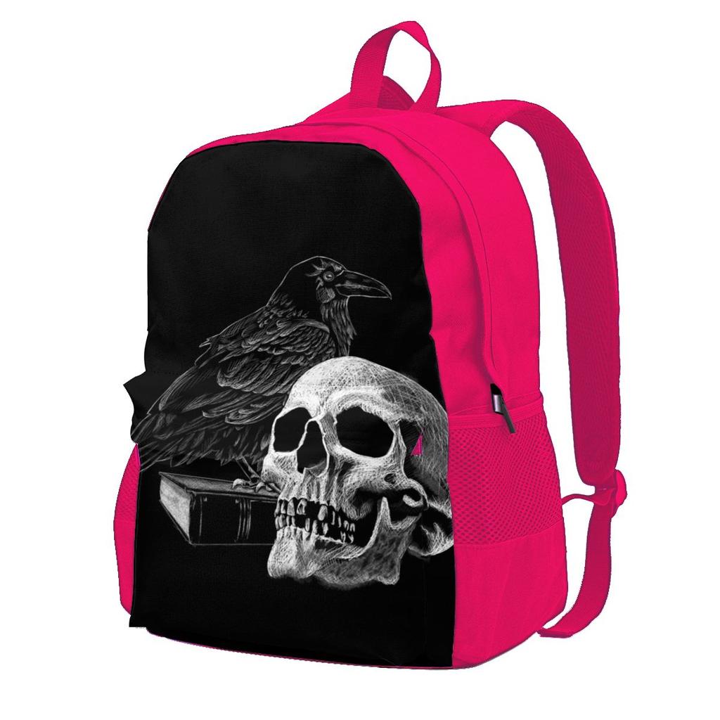 Quoth The Raven Met Schedel Halloween Rugzakken Horror Griezelig Pendelaar Tiener Grote Rugzak Unieke Polyester Tassen