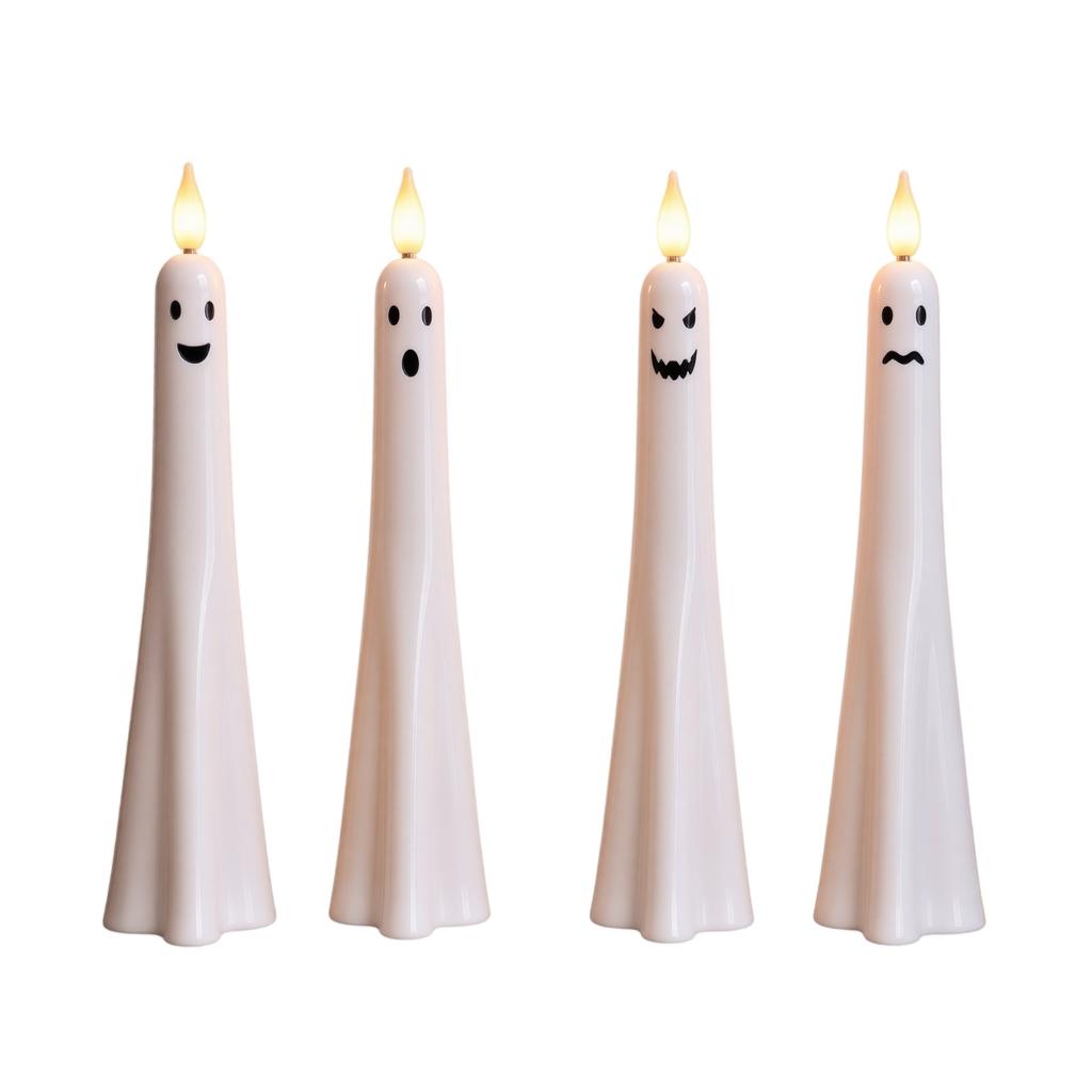 Lot de 4 bougies LED vacillantes d'Halloween avec lumière, à piles, nécessite 2 piles AA non incluses