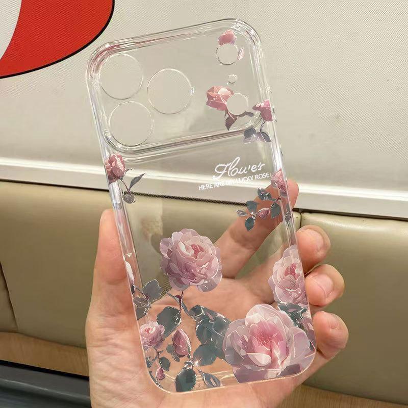 Przezroczyste etui na telefon z różową różą dla Apple iPhone 13/14 Pro Max/15/16 Pro/17