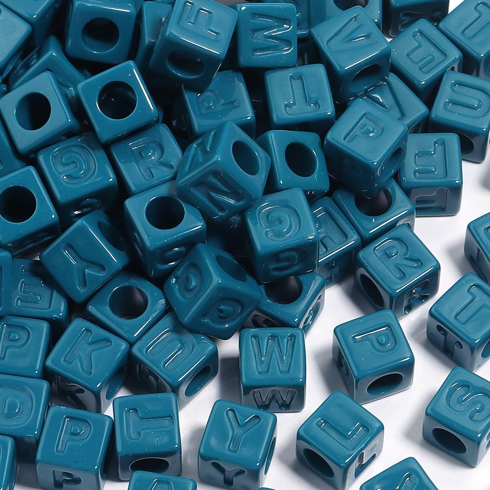 50pcs/lot 12mm Acrylic Square Alphabet Beads Solid Color Large Hole Loose Letter Beads For DIY Handcraft Bracelet Necklace