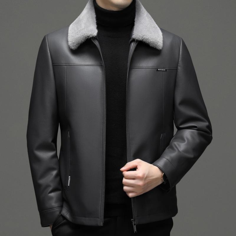 

Меховая куртка из натуральной кожи мужская кожаная куртка из овчины утолщенная и теплая воротник из норки мужская куртка среднего возраста зимняя 195