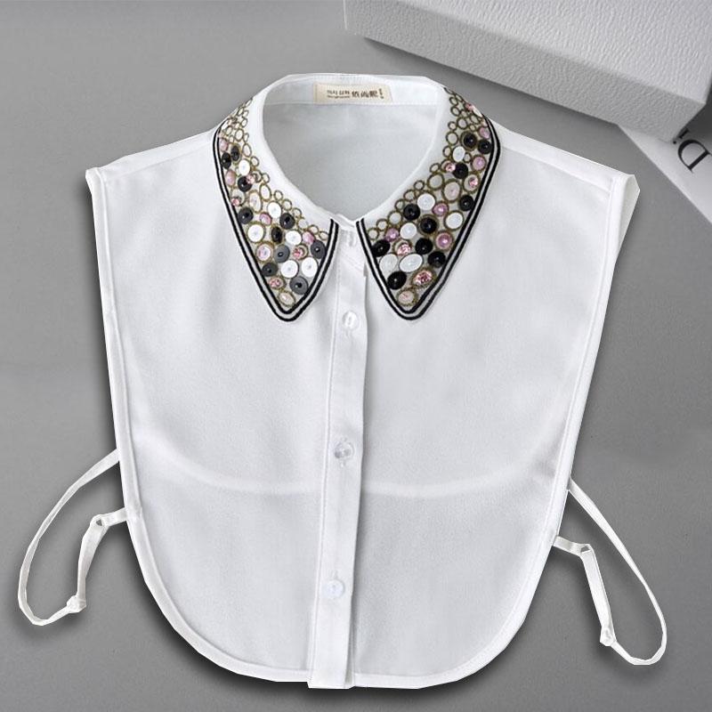 Elegant Sequined Fake Collar Shirt Women Blouse Half Shirt Beaded False Collars Woman Detachable Removable Faux Col Neckwear Tie