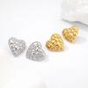 18K Gold Plated Double Layer Heart Earrings for Women - Fashionable & Versatile Peach Heart Studs