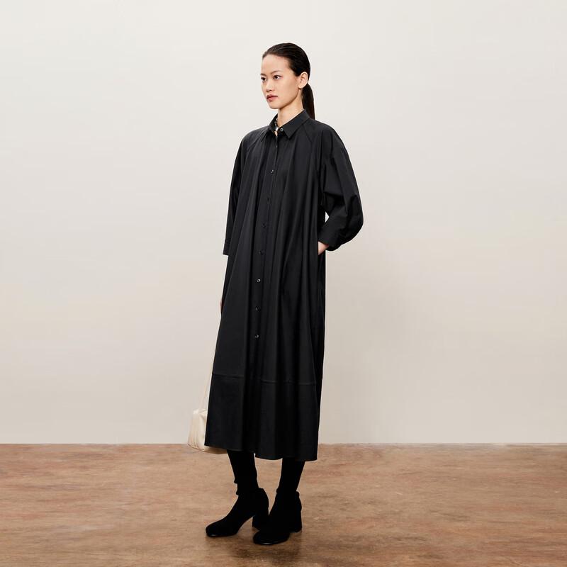 

LESS Women s Cotton Lapel Seven-Sleeve Midi Dress XS